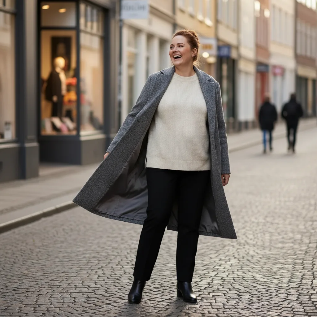 Straight single-breasted coat worn unbuttoned