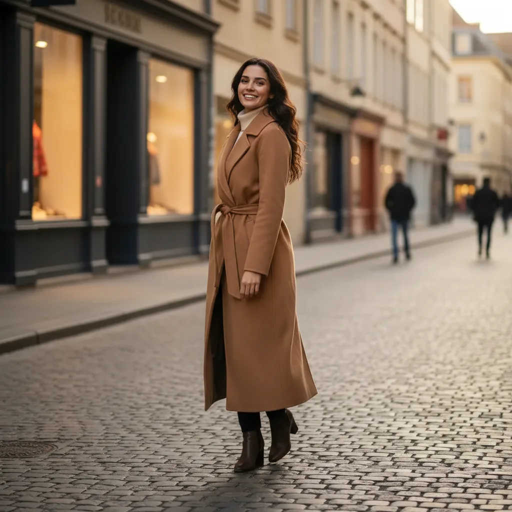 A belted coat accentuating the waistline