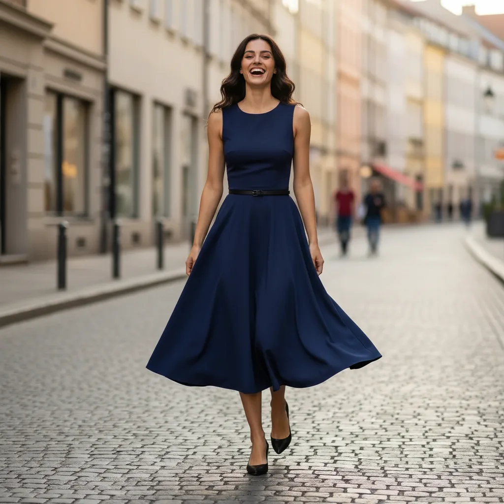 A fit-and-flare dress emphasizing the natural waistline