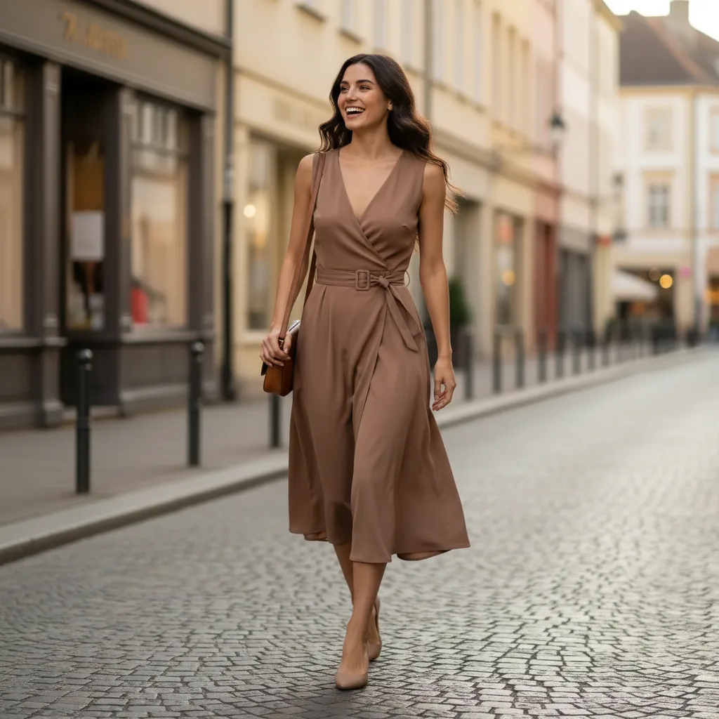 A belted waist dress on an hourglass figure