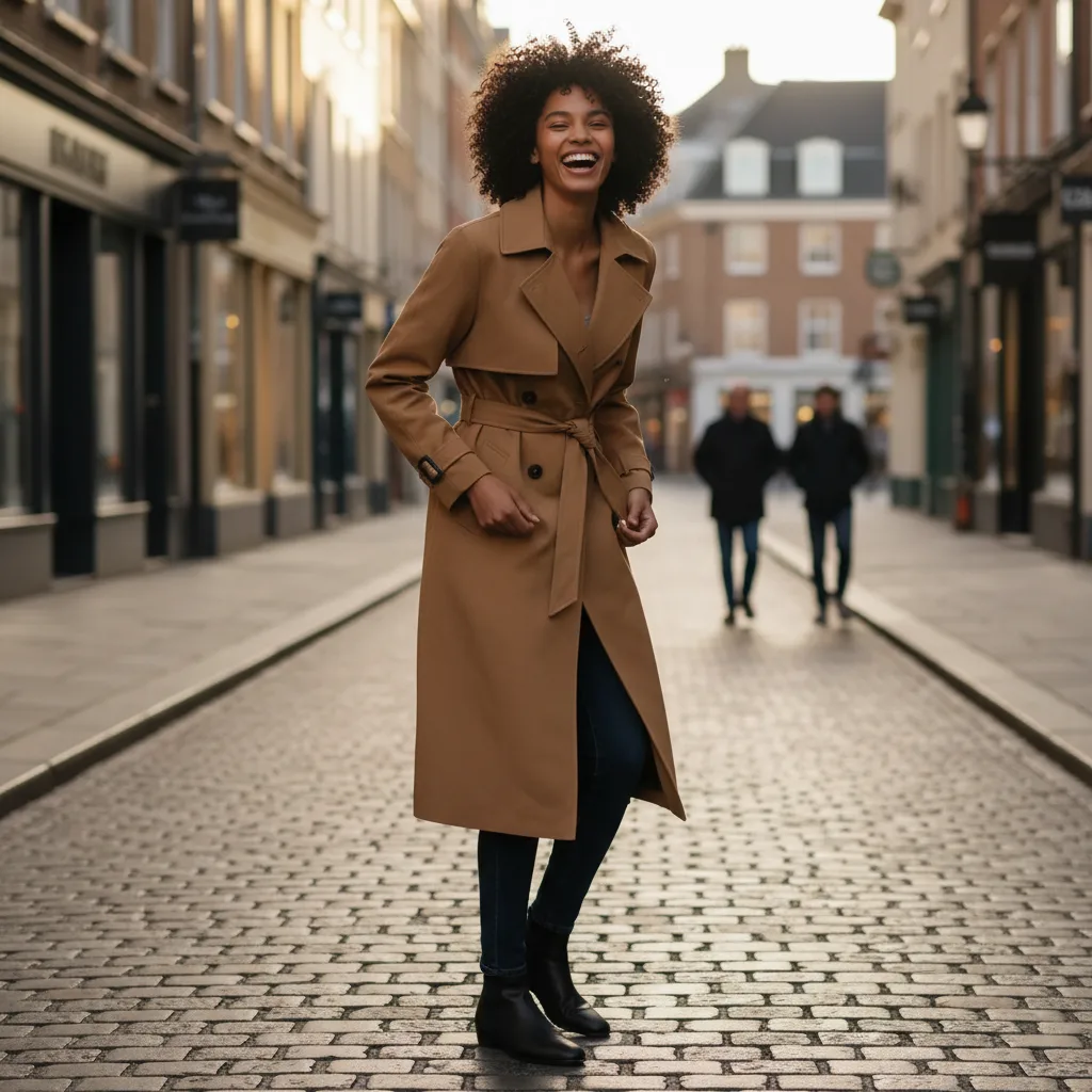 A trench coat with a cinched belt