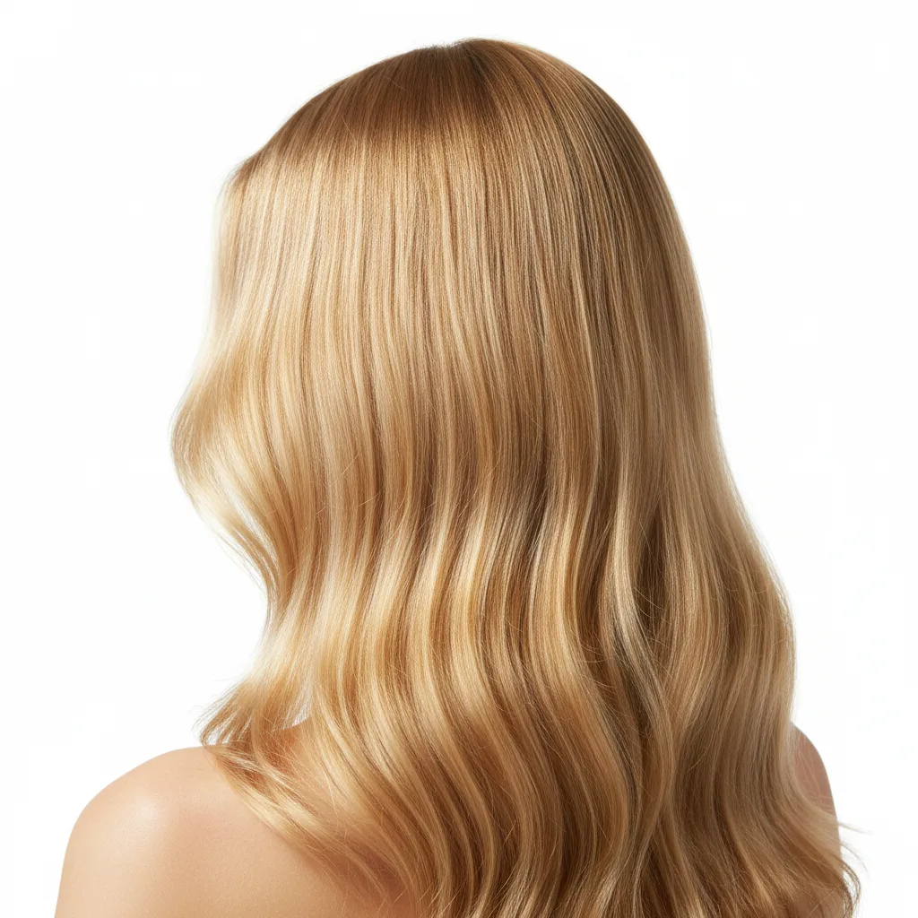 Golden blonde hair with clear, warm, luminous highlights