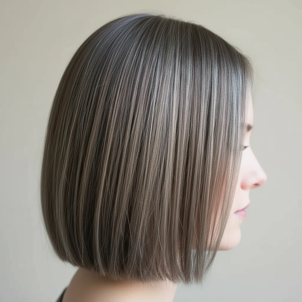 Cool ash brown hair with cool highlights and natural silver undertones
