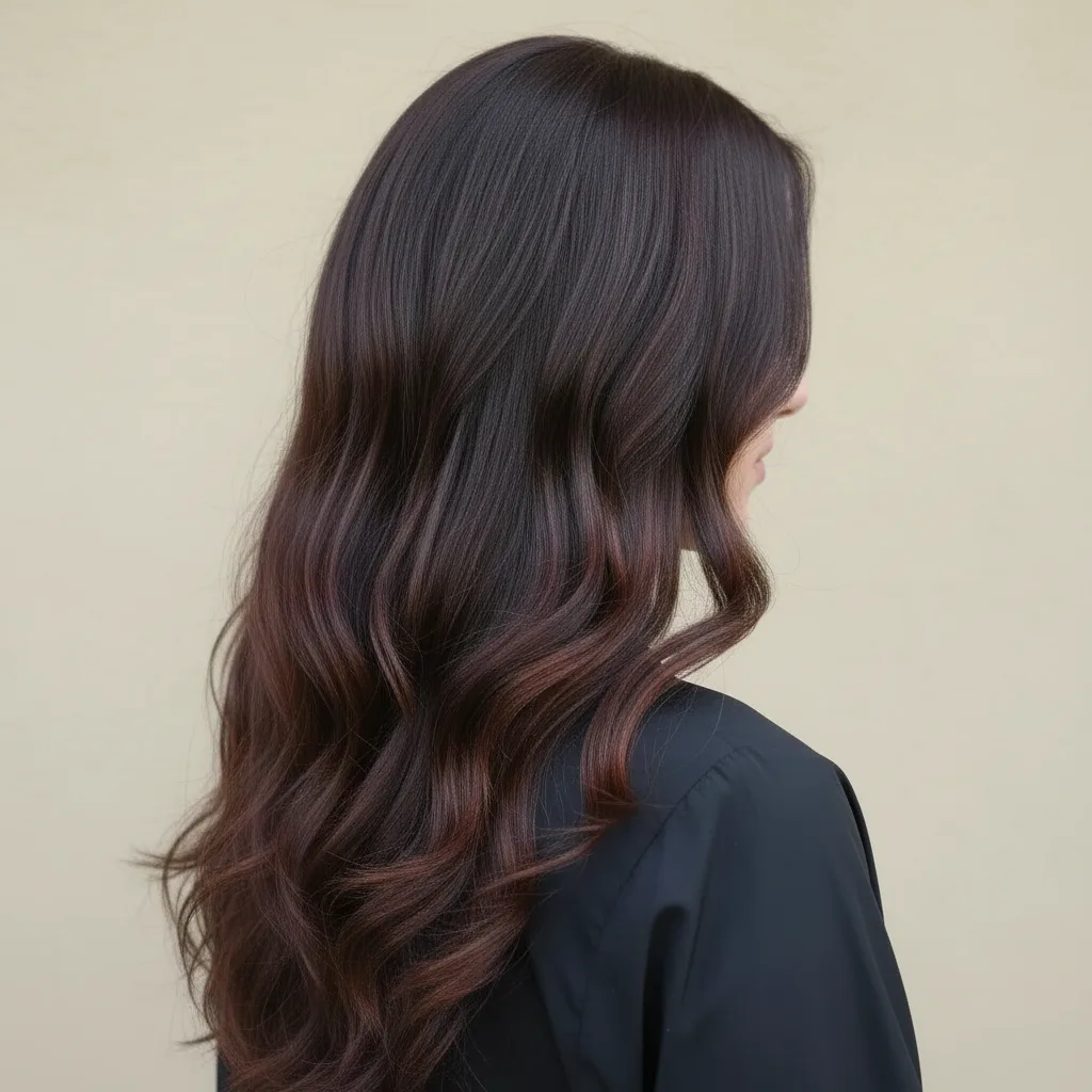 Dark chocolate brown hair with warm chestnut depth