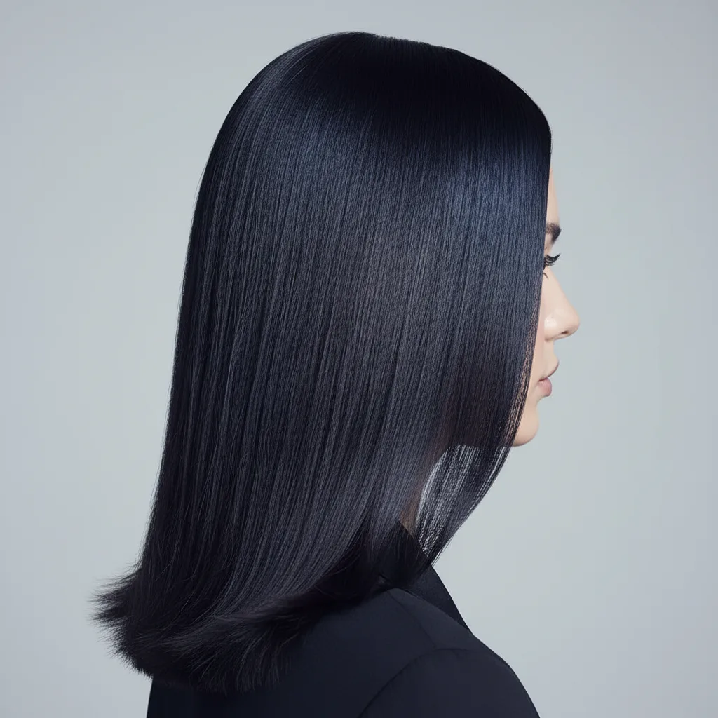 Deep espresso hair color with cool blue-black undertones