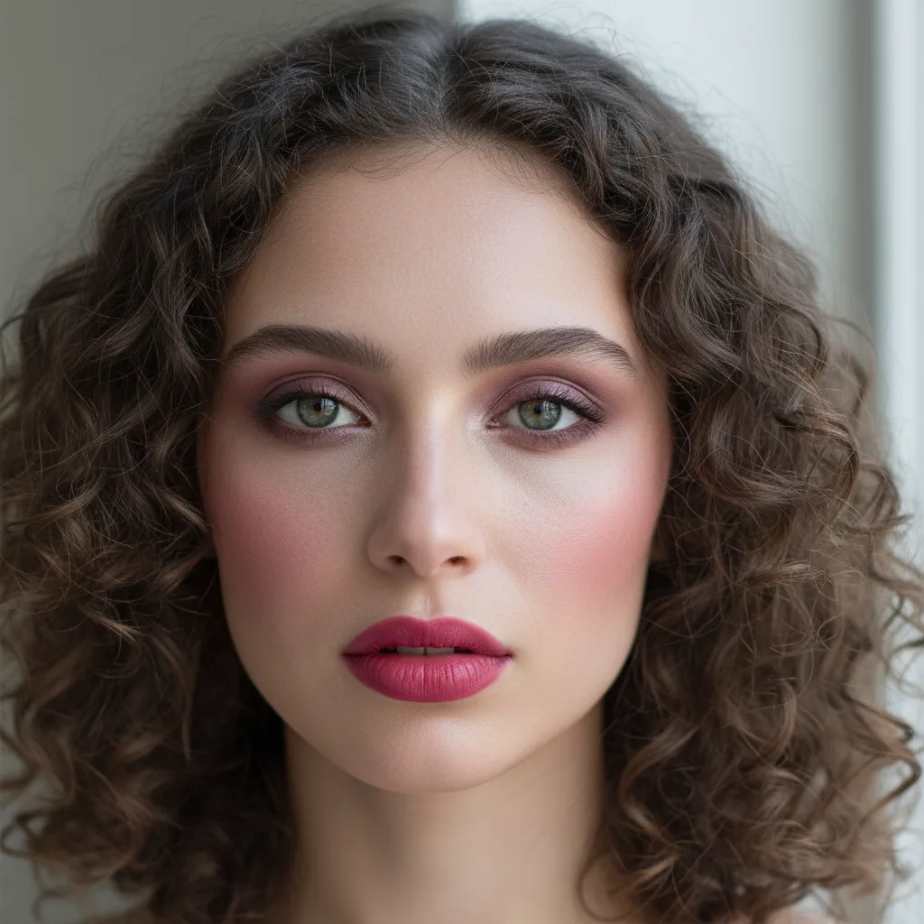 True Summer makeup: soft raspberry lips, lilac eyeshadow, cool rose blush